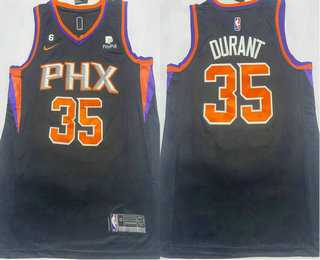 Mens Phoenix Suns #35 Kevin Durant Black 6 Patch Sponsor Icon Swingman Jersey->phoenix suns->NBA Jersey